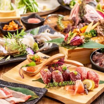 [3 hours all-you-can-drink included] A4 Wagyu beef sushi and grilled local chicken thigh banquet course 4,000 yen [8 dishes in total]