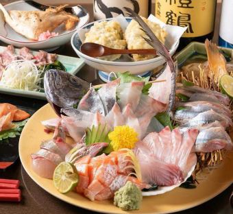 [当日预订也可以！] ◆ Ajihanke精选套餐 ◆ 生鱼片拼盘和其他新鲜捕获的海鲜任您享用 5,000日元