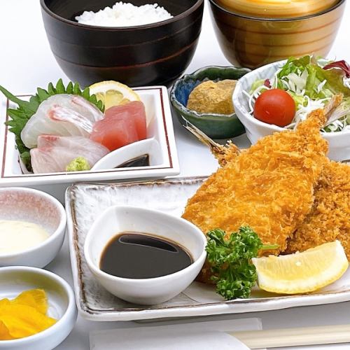 国産あじフライと刺身御膳