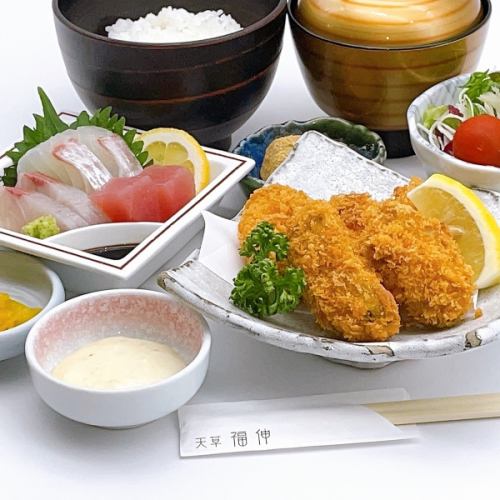 牡蠣フライと刺身御膳