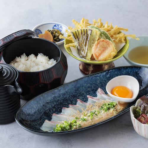 도미의 쓰키미 차즈케 밥과 제철 야채 하늘의 저녁 정식
