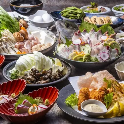 忘新年会！しまあじ造りと天草大王鍋コース+120分飲み放題付き【￥6.600】
