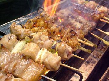 Various hand-made charcoal-grilled skewers