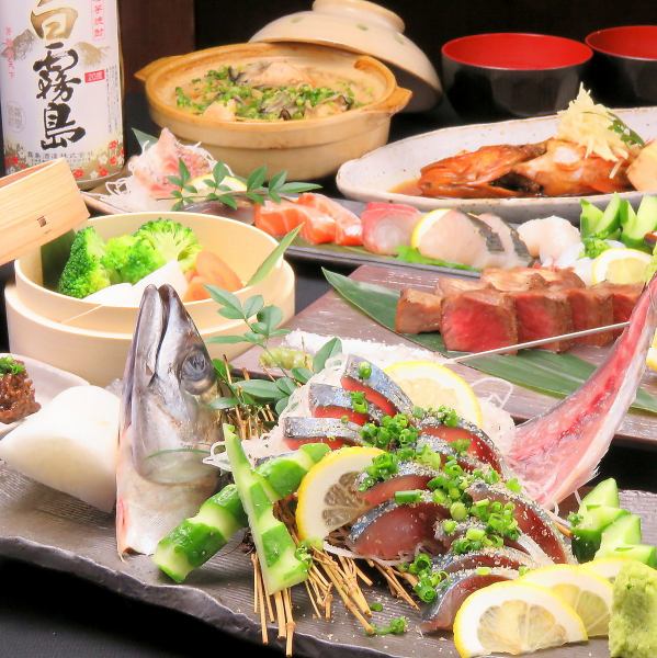 <No.1 in popularity! Assorted sashimi, sesame mackerel, beef sagari-yaki, offal hot pot included> 6000 yen (tax included) 120 minutes all-you-can-drink course♪