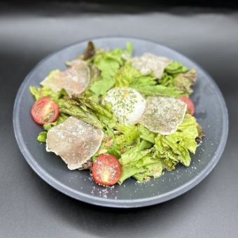 Dry-cured ham and soft-boiled egg Caesar salad