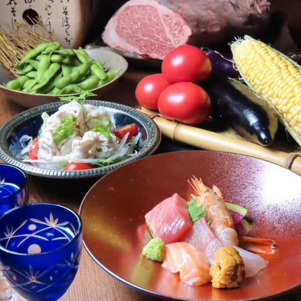 お席は個室で接待に最適！銘々盛り季節のお任せ料理6品【時間無制限飲み放題付き】7000円(税込)