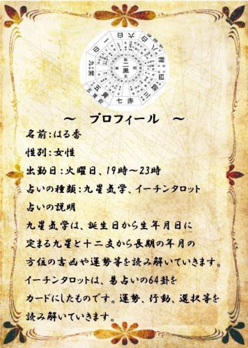 [Name] Haruka [Type of fortune-telling] Kyusei Kigaku / Echin Tarot