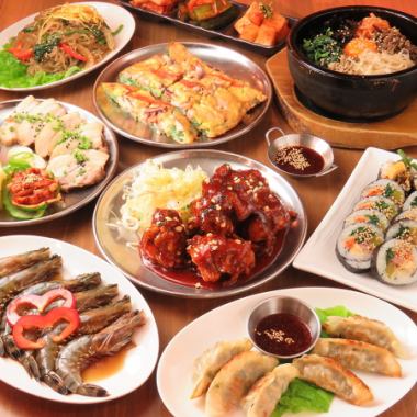 【假裝去韓國吃豐盛的韓國料理】韓國居酒屋的標準菜單中選擇♪包含90分鐘無限暢飲在內的全部6道菜品4,000日元！