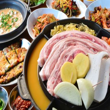 [Samgyeopsal Enjoyment Course] Delicious! Complete with tail ramen, 7 dishes, 90 minutes of all-you-can-drink included, 4,500 yen☆