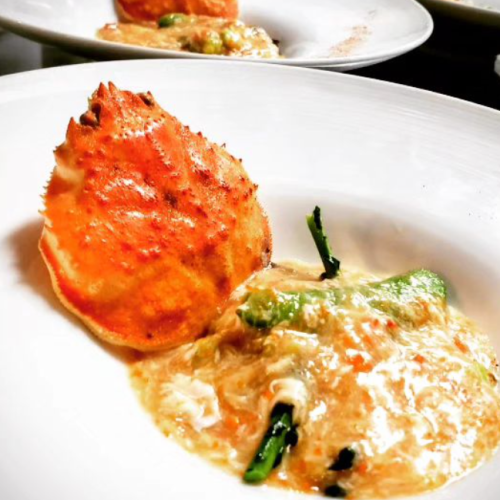 ずわい蟹のかに玉、エビのあんかけ