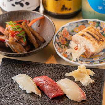 [16,000 yen dinner course] Approximately 20 kinds of seasonal nigiri, fried dishes, sashimi, etc.