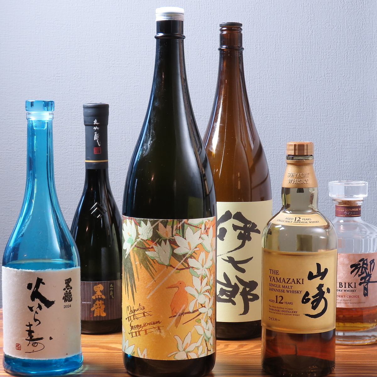 季節ごとに珍しい日本酒や焼酎、ウィスキーご用意しております