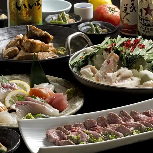 夏限定!瓶ビールも入った2H飲み放題込《よかたい贅沢》鍋付博多コース◆全8品5000円(税込)
