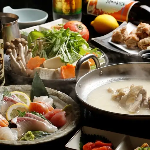 忘・新年会!瓶ビール入2H飲み放題込厳選食材と博多水炊きコース◆全7品6000円(税込)