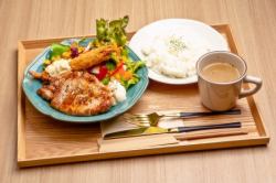 Pork steak and fried shrimp plate