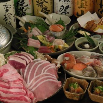 Sankai Chanko Nabe Course (Meat-focused hotpot course.The hearty ramen is also popular as a final dish.