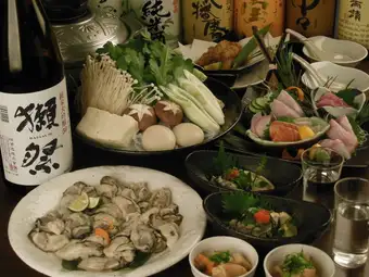 牡蛎味噌火锅套餐。【仅限现金支付，6500日元包含无限畅饮。】]