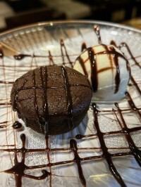 Chocolate fondant served with vanilla ice cream