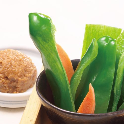 Appetizer: Crispy green peppers with meat miso