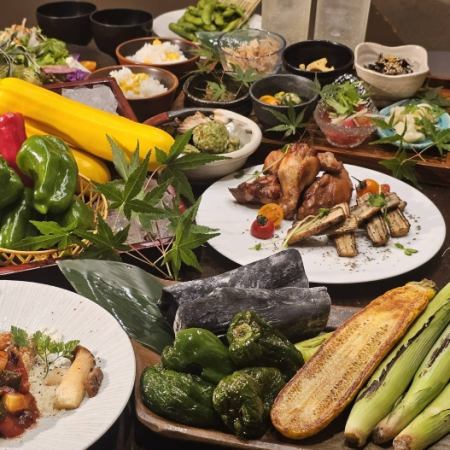 【夏】豪華小鉢7種盛×炭火焼きの競演!!【華-はな-】コース飲み放題付5000円 (料理のみ3500円）