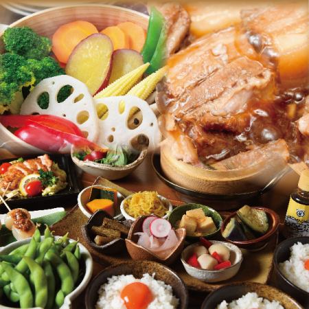 豪華小鉢7種盛り×秋野菜ともち豚角煮せいろ【秋の華コース】飲み放題付5,500円→5,000円