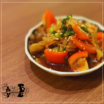 Chilled Pickled Mustard Greens, Jellyfish, and Tomatoes