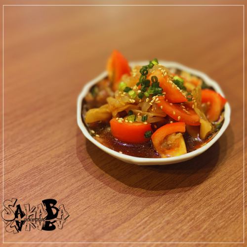 Chilled Pickled Mustard Greens, Jellyfish, and Tomatoes