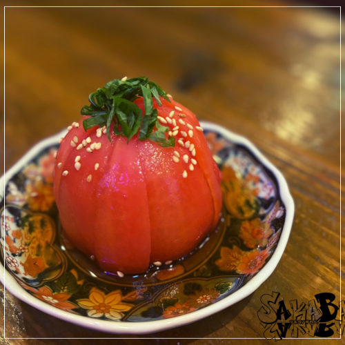 Chilled tomatoes pickled in dashi vinegar