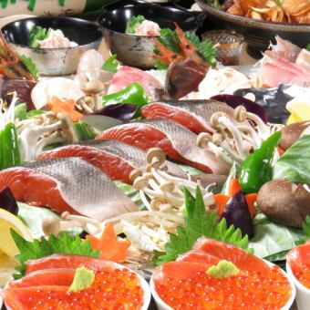 【鮭魚和鮭魚子的「豪華親子」套餐！】☆含120分鐘無限暢飲，共8道菜