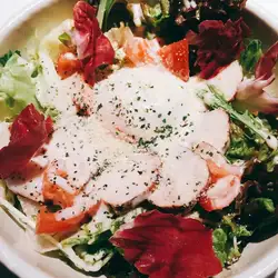 Soft-boiled egg and roast beef salad