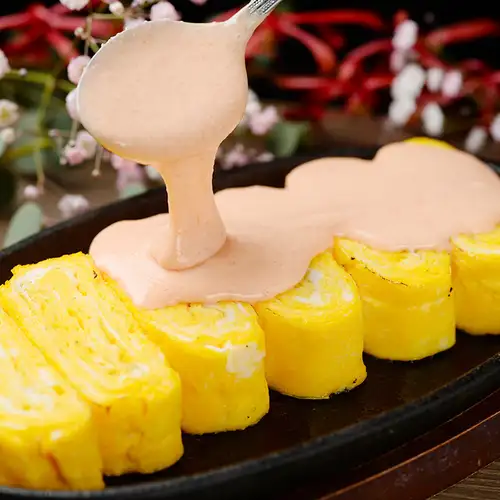 Melty cheese rolled omelet with mentaiko mayonnaise