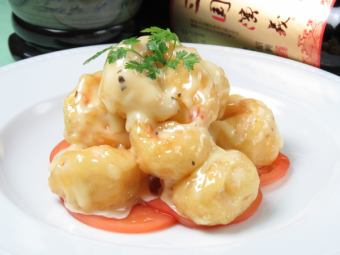 Large shrimp dressed with mayonnaise