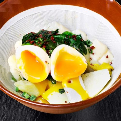 Soft-boiled egg and spring potato salad