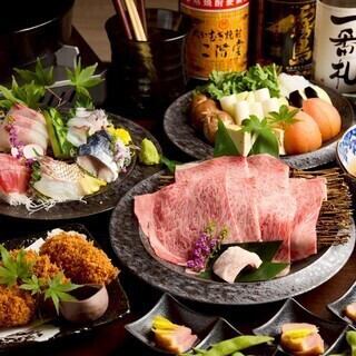 【2時間飲み放題付】厳選黒毛和牛のすき焼きコース6000円(税込)◆刺身盛合せ,黒毛和牛すき焼き等