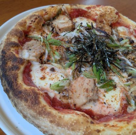 照り焼きチキンと長ネギ、キノコのピッツァ