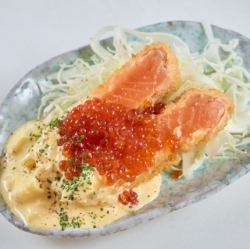 Homemade tartar sauce! Rare salmon cutlet