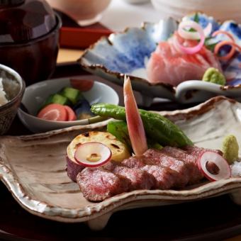 [Karamatsu] 10 dishes in total, including a seasonal fish platter, Japanese black beef steak, and freshly cooked rice in a clay pot