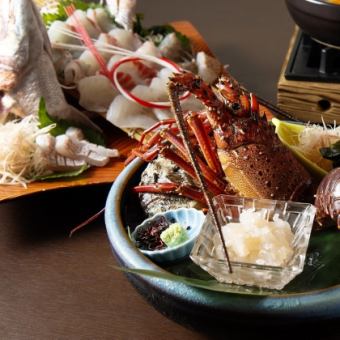 Celebrations and Meetings [Shobu] Auspicious spiny lobster, Japanese black beef, and celebratory sea bream in a clay pot with rice, total of 10 dishes