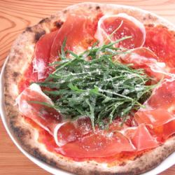 Chantara farm wild arugula and prosciutto pizza