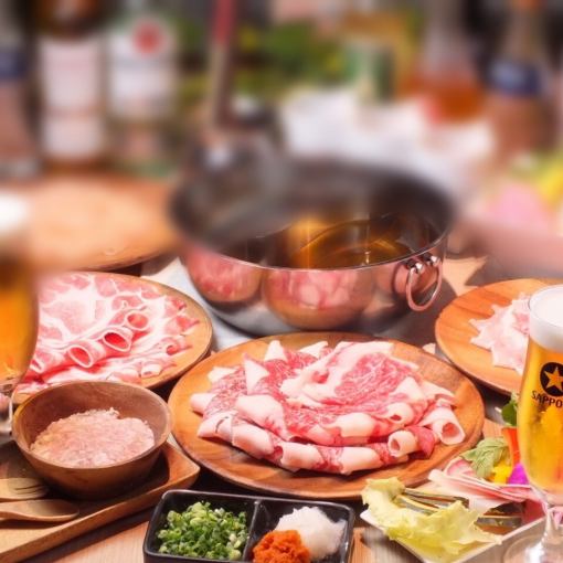 【2色鍋】 【肉屋厳選】国産牛と夢の大地豚コース 小学生・幼児様料金あり