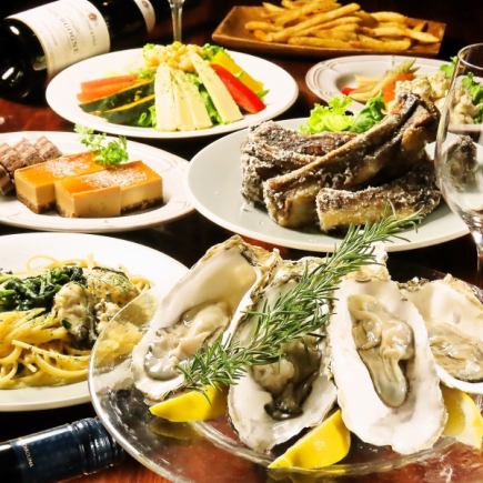 生牡蠣や牡蠣のパスタ含海のミルクコース8品120分カールスバーグや樽生ワイン等約100種飲放¥5000