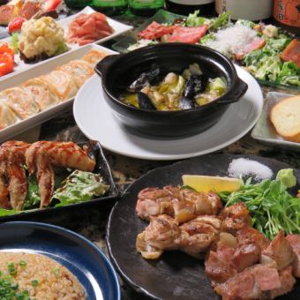 [Specialty!! Hokkaido chicken & pork charcoal grilled course!!] [B] 8 dishes, draft beer included, 120 minutes of all-you-can-drink included 4,500 yen