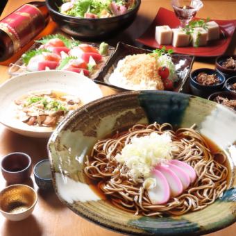 国産鶏のソテー&サーモンフライ 自慢のかけ蕎麦がついた　120分飲み放題付きお一人様　4000円　