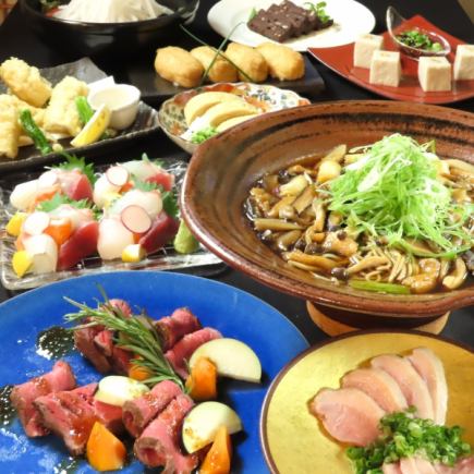 国産牛のステーキ ＆ かも南蛮蕎麦付き蕎麦かぶと贅沢コース♪120分飲み放題付　お一人様6,000円