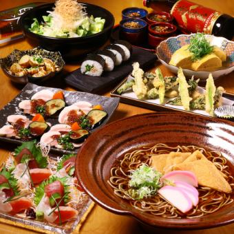 豚肉のロースト＆自慢の出汁巻きや天ぷら〆にはかけ蕎麦がついて☆120分飲み放題付5000円(税込)