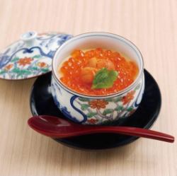 Luxury chawanmushi with plenty of sea urchin and salmon roe