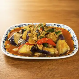 泰式香草茄子豬肉炒菜：'Pad Makua Sai Moo'