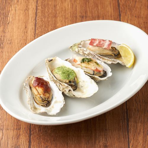 Assortment of 4 types of oven-baked oysters