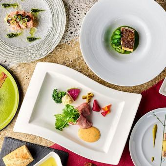 海老と真鯛のソテーやA5黒毛和牛の軽いしゃぶしゃぶ等含む全7品　- Riviere Dinner -