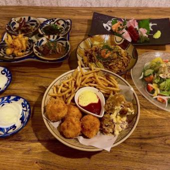 ◆当日予約OK◆≪またよしコース≫厳選刺し盛や牛ホルモン焼きそばなど全6品+2.5時間飲み放題付